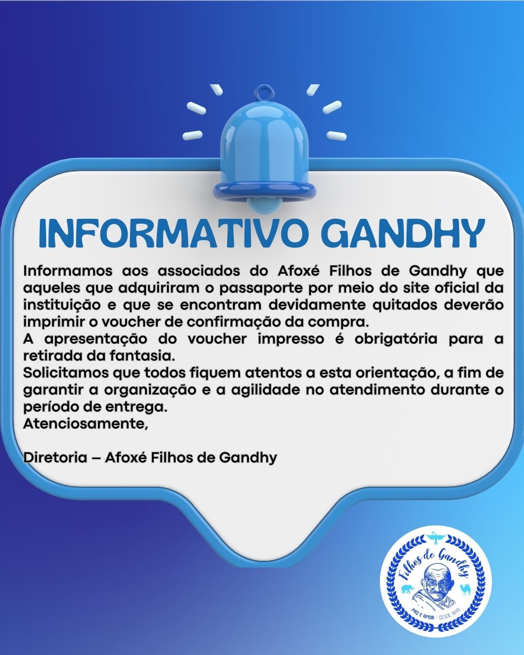 COMUNICADO AOS ASSOCIADOS – AFOXÉ FILHOS DE GANDHY